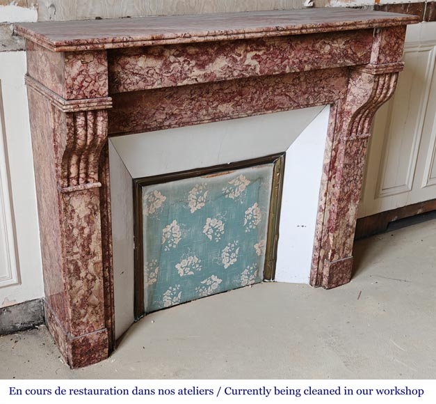 Cheminée de style Napoléon III modèle modillon en marbre Brocatelle-2