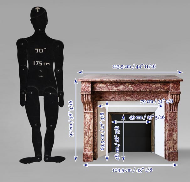 Cheminée de style Napoléon III modèle modillon en marbre Brocatelle-9