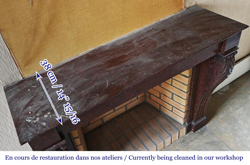 Cheminée de style Napoléon III décorée de feuilles d'acanthe, en marbre rouge griotte-8