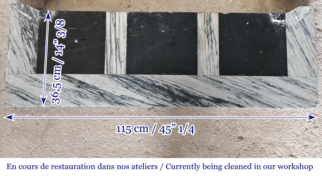 Cheminée de style Louis XV modèle Pompadour en marbre bleu fleuri-8