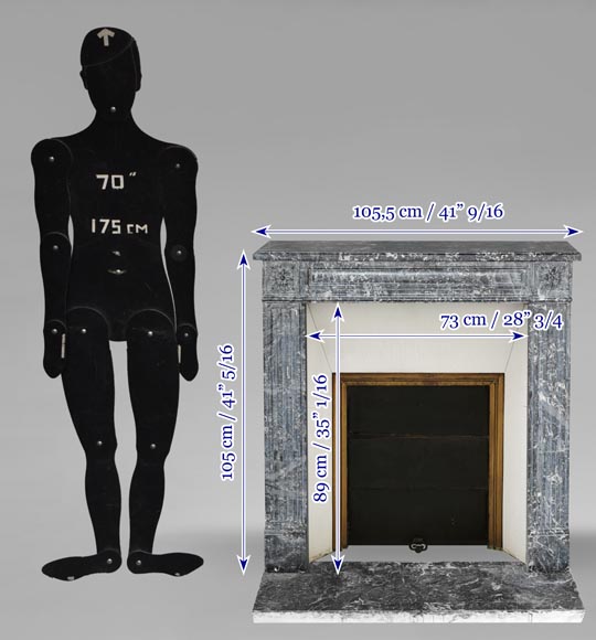 Cheminée d'époque Louis XVI moulurée, en marbre gris Saint-Anne-10
