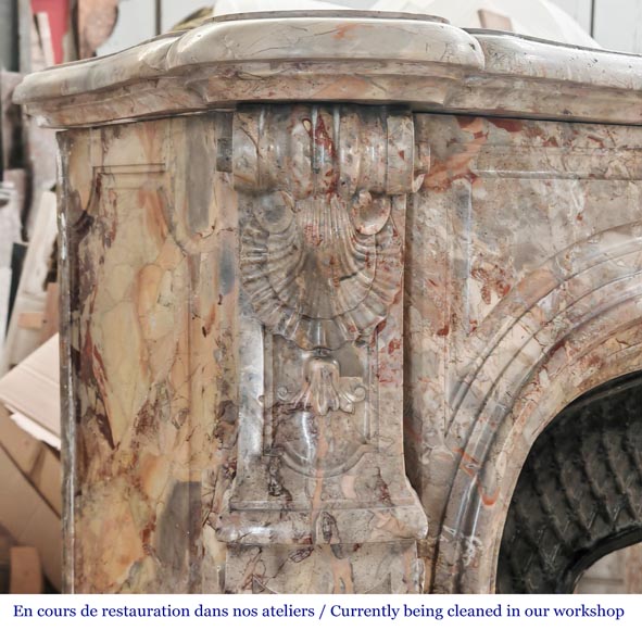 Cheminée de style Régence, en marbre Sarrancolin richement sculptée-5