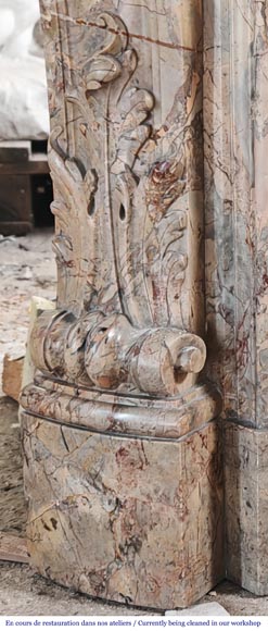 Cheminée de style Régence, en marbre Sarrancolin richement sculptée-7