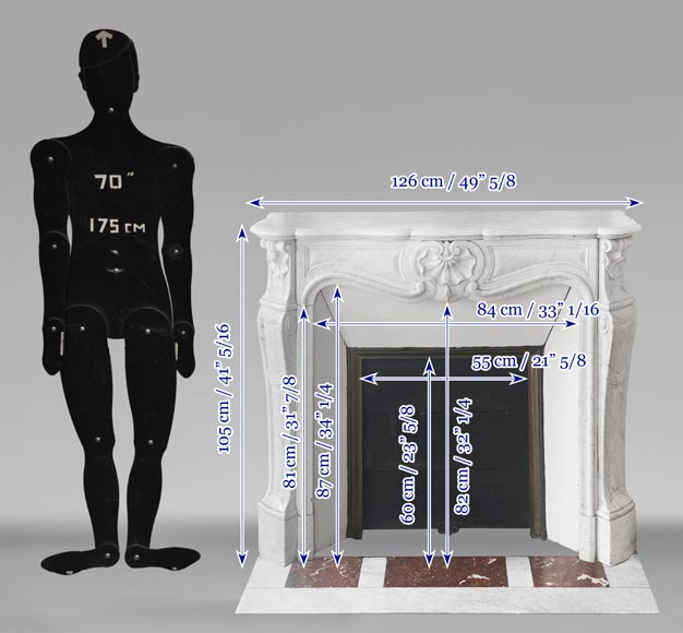 Cheminée de style Louis XV à décor de coquille, en marbre de Carrare Cheminée de style Louis XV à décor de coquille, en marbre de Carrare-11