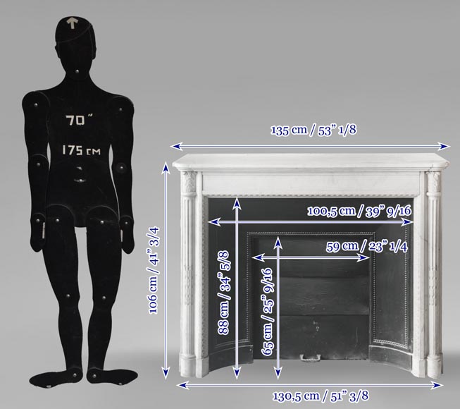 Cheminée de style Louis XVI en marbre de Conne, aux fines colonnes cannelées-11