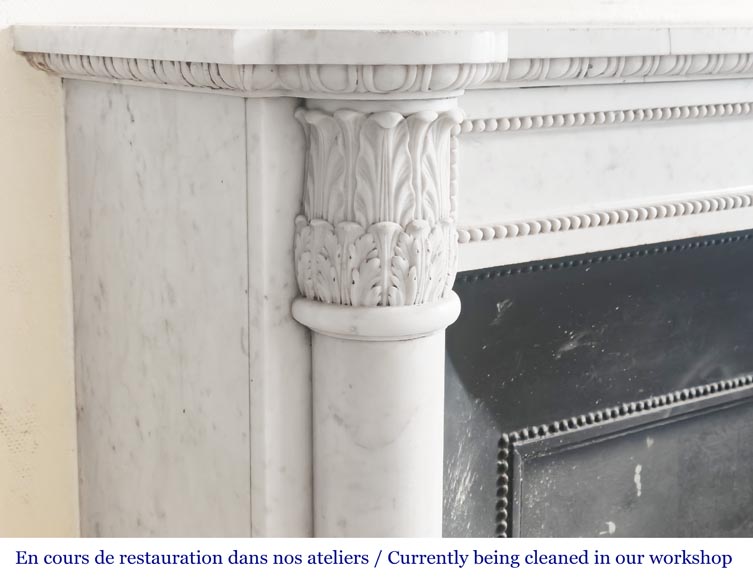 Cheminée de style Louis XVI à demi colonnes corinthiennes, en marbre de Carrare Cheminée de style Louis XVI à demi colonnes corinthiennes, en marbre de Carrare-3