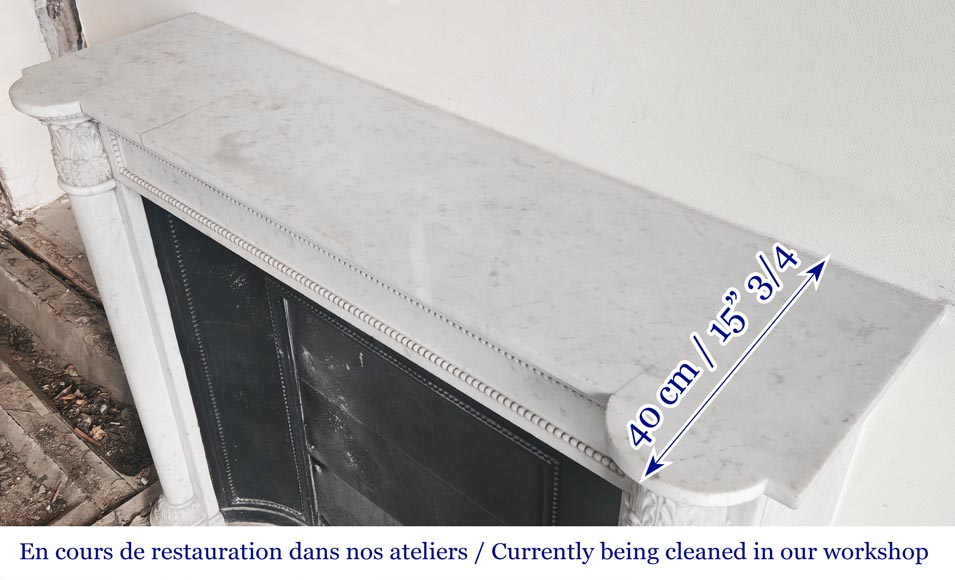 Cheminée de style Louis XVI à demi colonnes corinthiennes, en marbre de Carrare Cheminée de style Louis XVI à demi colonnes corinthiennes, en marbre de Carrare-9