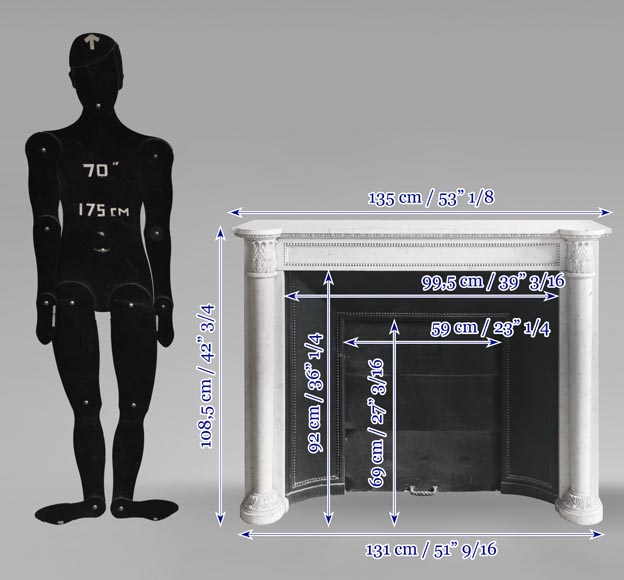 Cheminée de style Louis XVI à demi colonnes corinthiennes, en marbre de Carrare Cheminée de style Louis XVI à demi colonnes corinthiennes, en marbre de Carrare-10