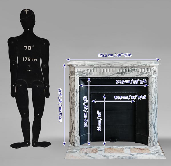 Cheminée de style Louis XVI à décor de cannelure en marbre Arabescato-10