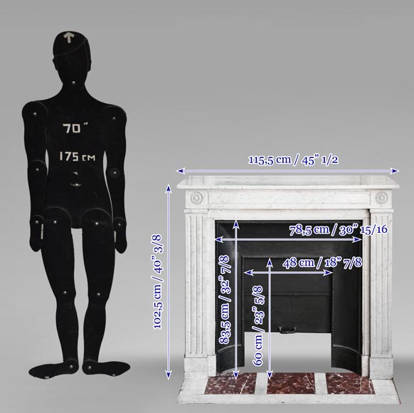 Cheminée de style Louis XVI aux marguerites stylisées, en marbre de Carrare Cheminée de style Louis XVI aux marguerites stylisées, en marbre de Carrare-10