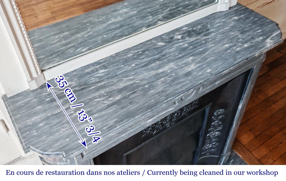 Cheminée de style Louis XVI aux coins arrondis, en marbre bleu turquin Cheminée de style Louis XVI aux coins arrondis, en marbre bleu turquin-11