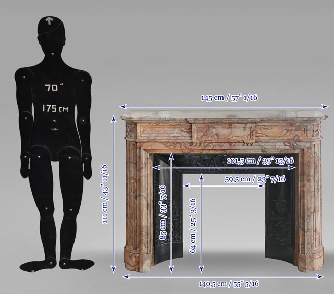 Cheminée de style Louis XVI aux coins arrondis en marbre coloré-11