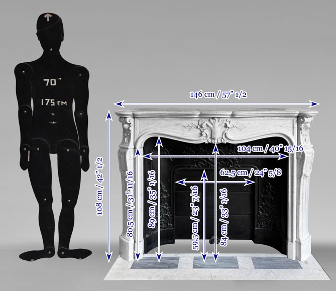 Cheminée de style Louis XV en marbre de Carrare, décorée d'une palmette-14