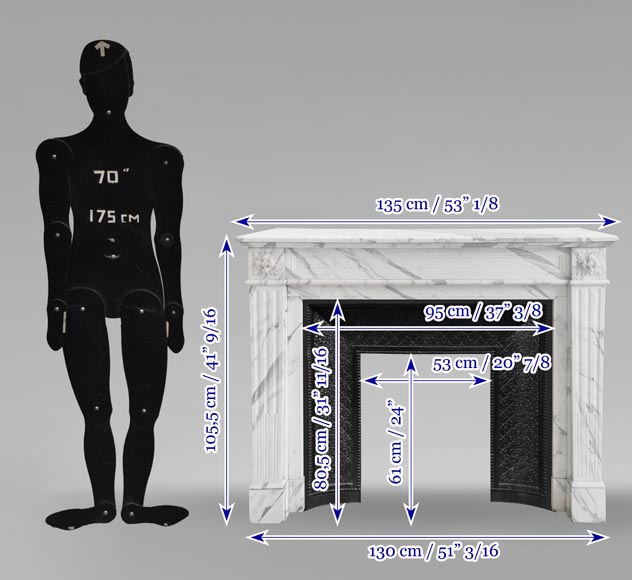Cheminée de style Louis XVI moulurée en marbre arabescato-9