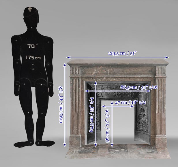 Cheminée de style Louis XVI aux pieds cannelés en marbre enjugerais-10