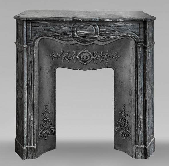 Cheminée de style Louis XV modèle Pompadour en marbre bleu turquin-0