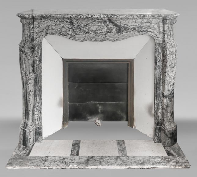 Cheminée de style Louis XV modèle Pompadour, en marbre bleu fleuri-0