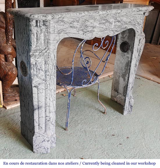 Cheminée de style Louis XV modèle Pompadour en marbre bleu fleuri-2