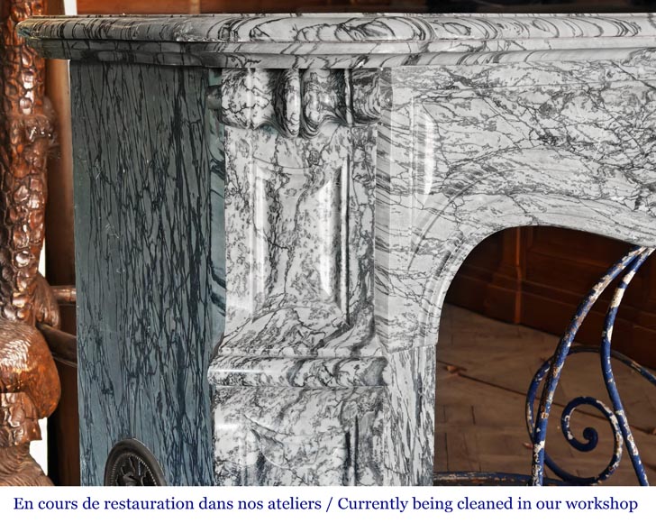 Cheminée de style Louis XV modèle Pompadour en marbre bleu fleuri-3