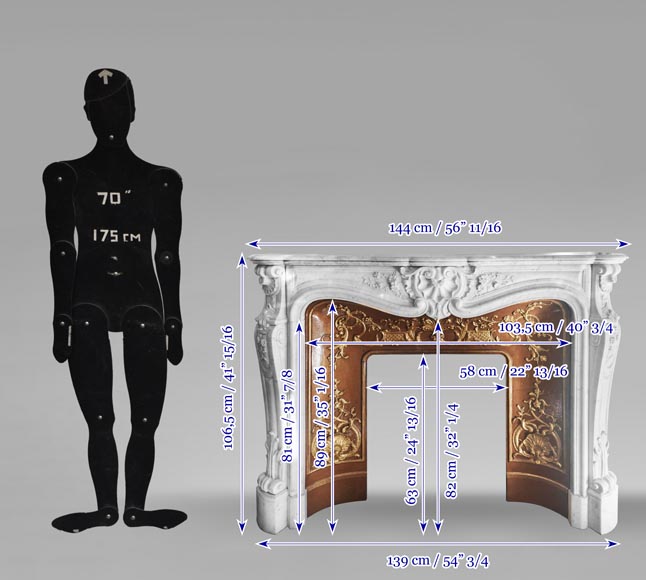 Cheminée de style Louis XV au décor floral, en marbre de Carrare Cheminée de style Louis XV au décor floral, en marbre de Carrare-15