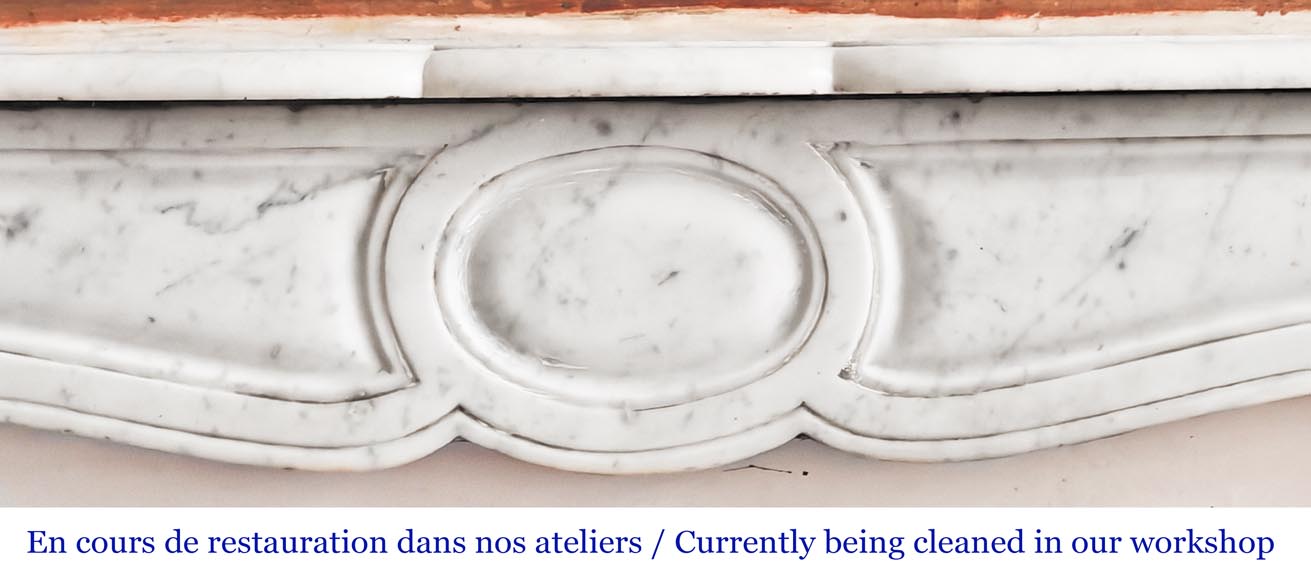 Cheminée de style Louis XV modèle Pompadour plate en marbre de Carrare-1