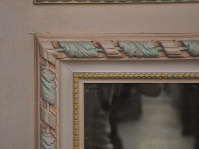 Trumeau ancien de style Louis XVI à décor de stuc polychrome représentant des guirlandes de fleurs-6